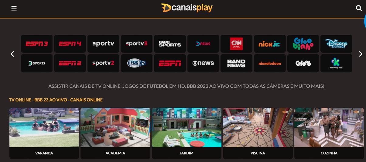 Canais Play - Assistir Tv Online ao vivo, futebol e BBB grátis