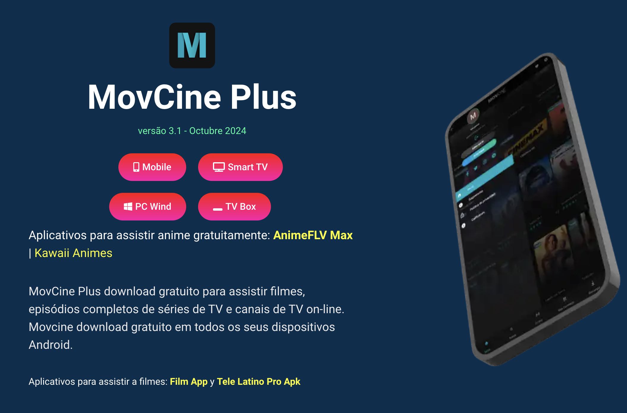 MovCine Plus Apk 2024 ✔️ Baixar no Celular, PC & TV