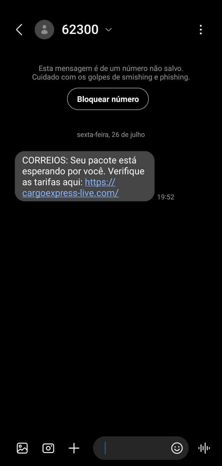 Golpe do SMS dos Correios