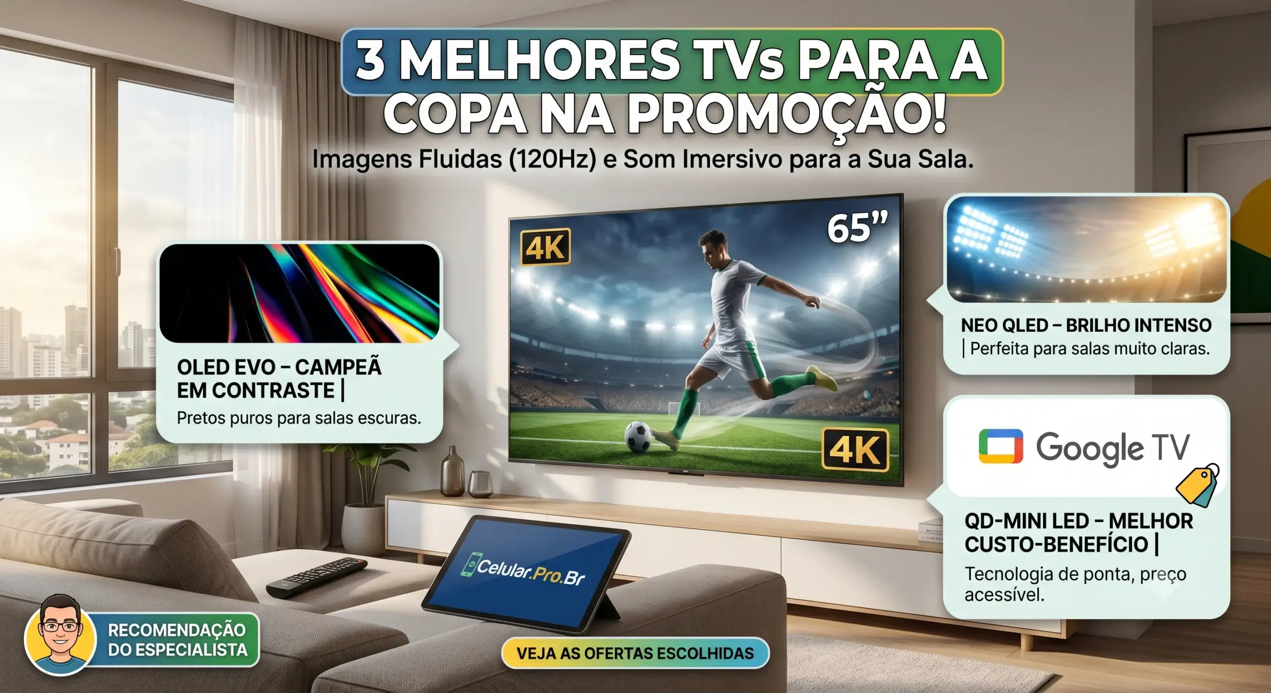 Copa em Grande Estilo: 3 Modelos de TV Ideais para a sua Sala Copa em Grande Estilo: 3 Modelos de TV Ideais para a sua Sala